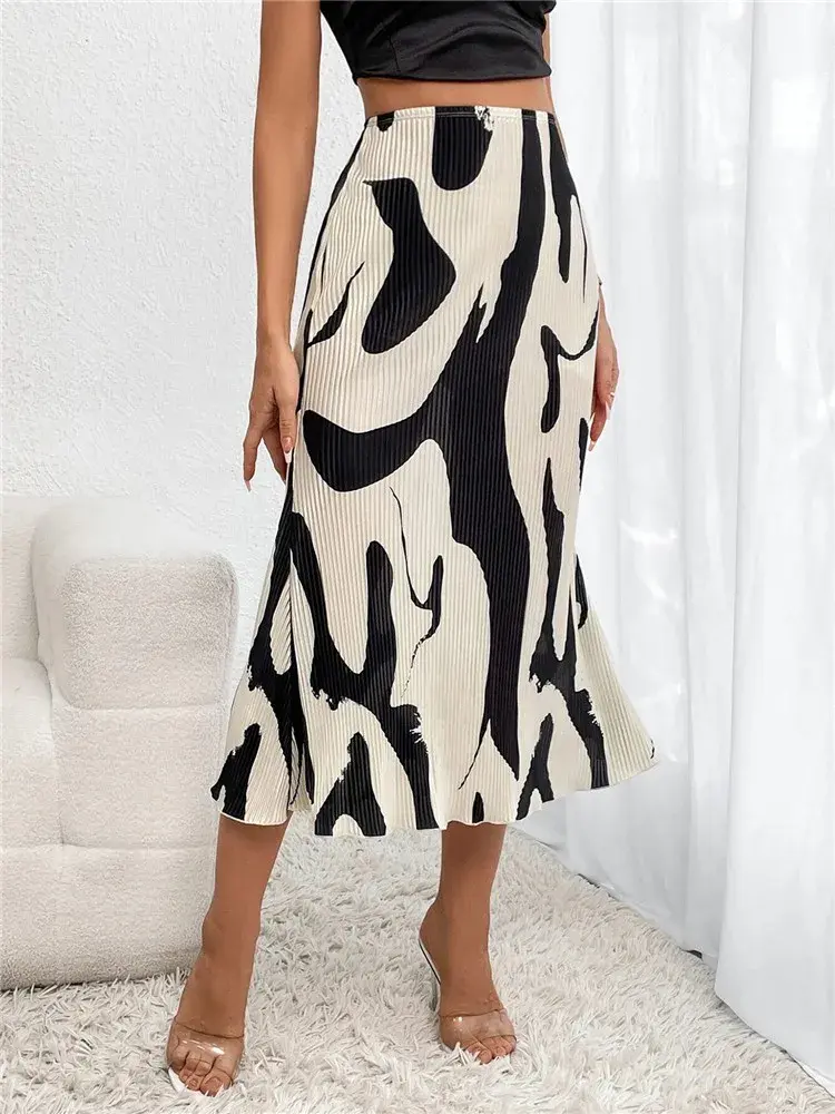 Miniaturbild: Graphic Print Pleated Midi Skirt