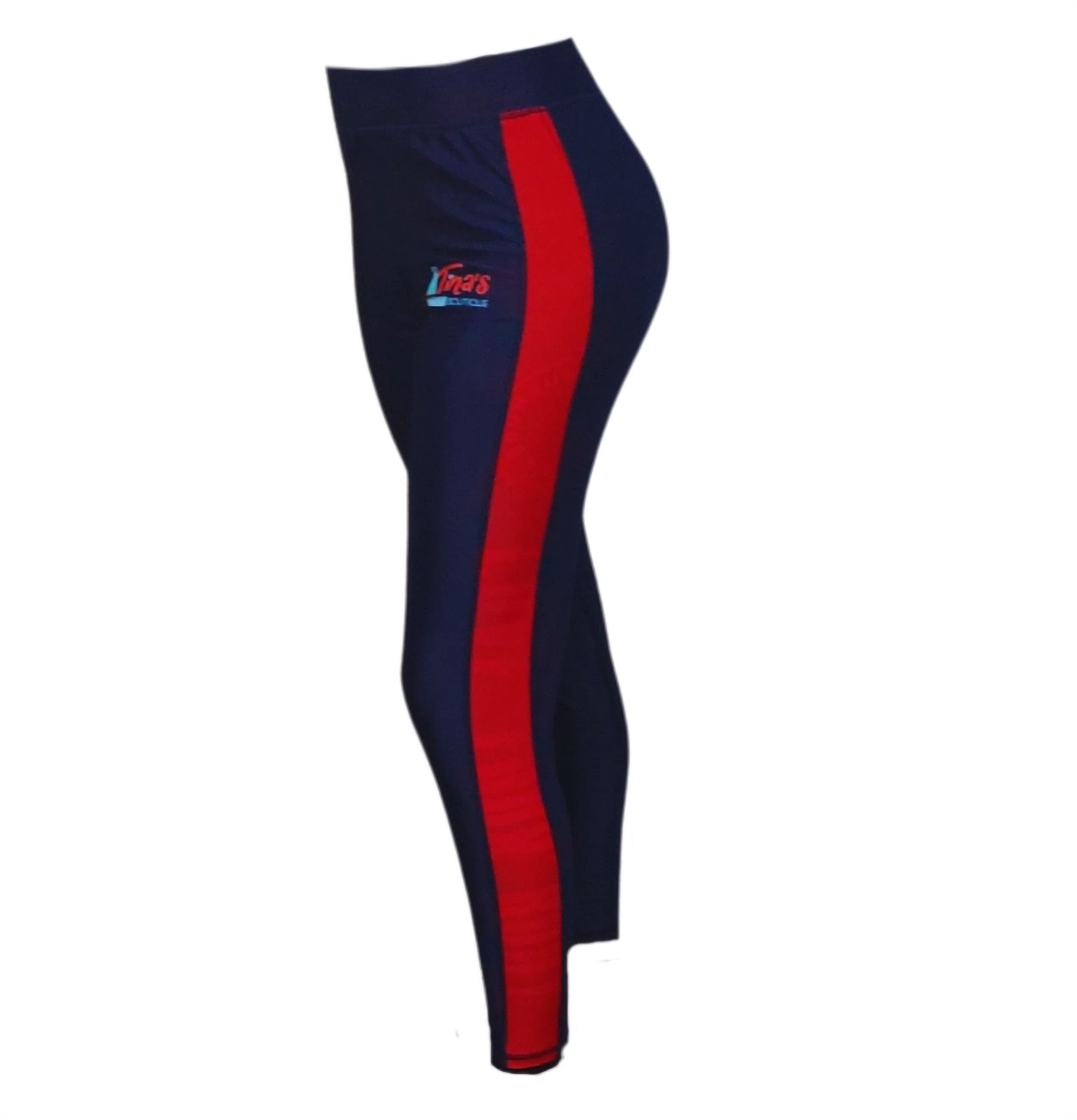 Tina's Premium Leggings - Red & Navy Blue Stripe Design