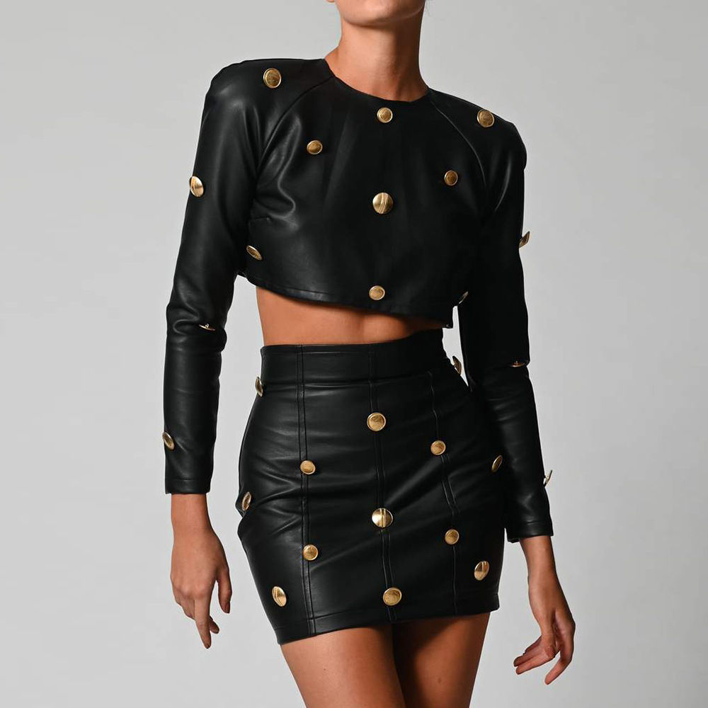 PU Leather Two-Piece Skirt Set