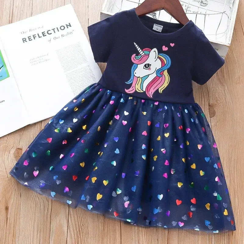 الصورة المصغرة: Girls' Unicorn Sequin Dress – Short Sleeve Costume for Ages 2T-6T