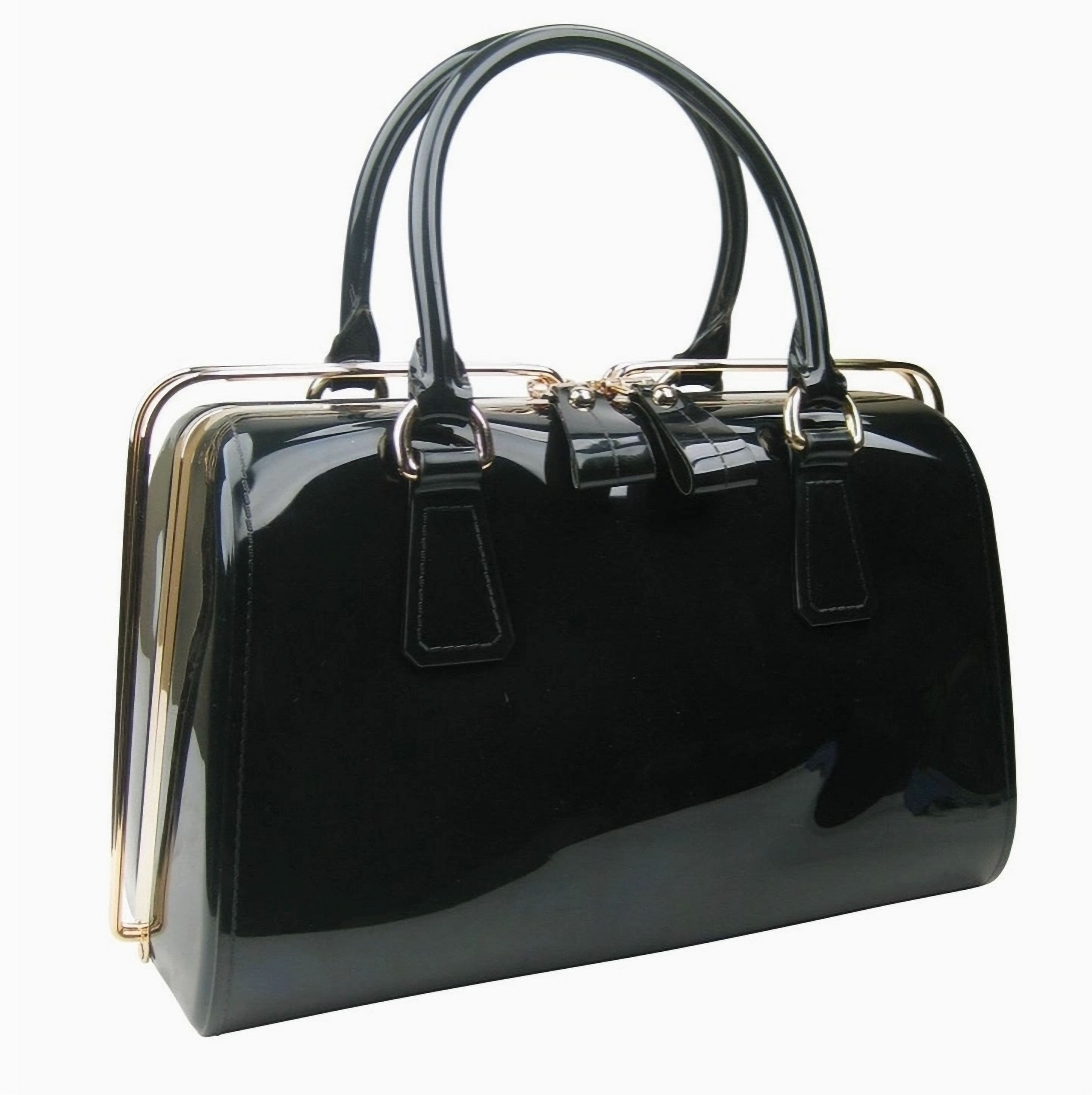 Sophisticated Glossy Handbag with Metal Frame