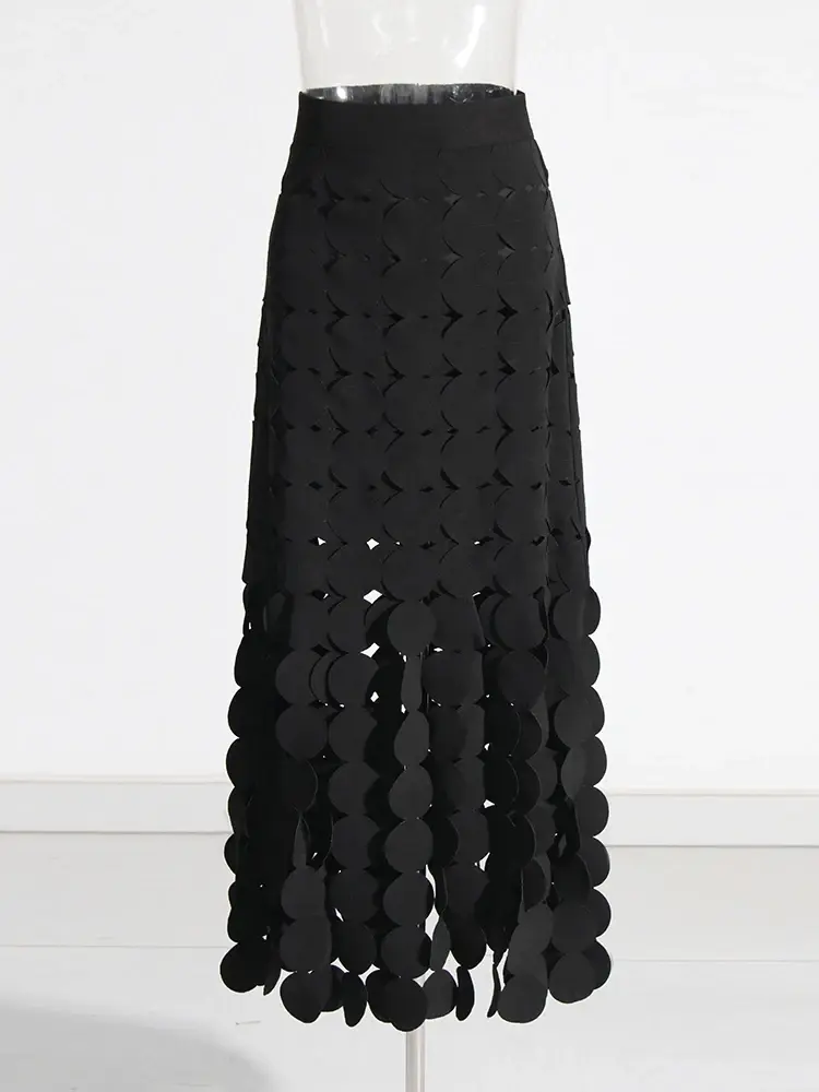 Miniaturbild: Elegant Hollow-Out Patchwork Maxi Skirt