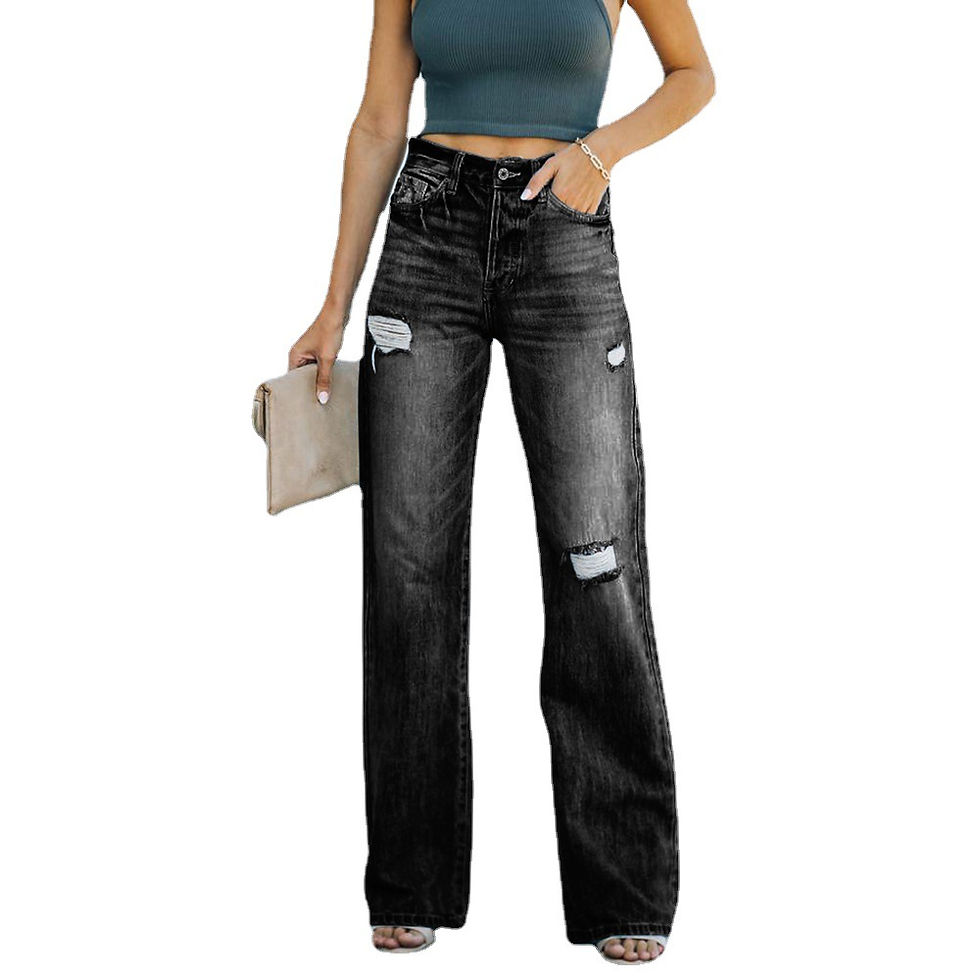 Miniaturbild: Women's High-Waisted Wide-Leg Ripped Jeans – Trendy & Casual Fit