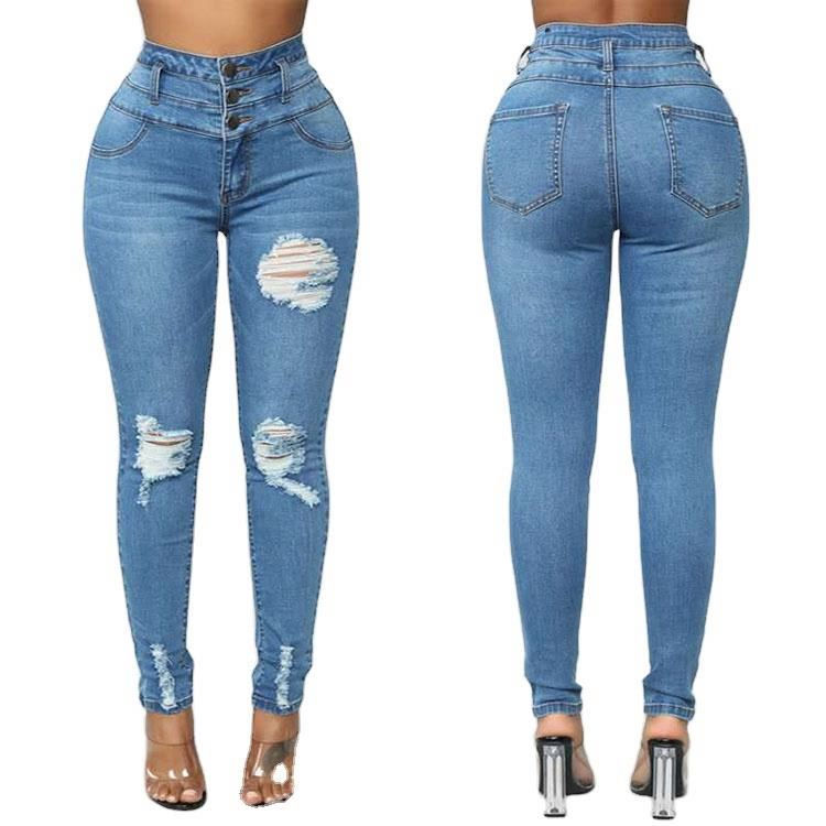 Miniature : Women's High-Waisted Ripped Skinny Jeans – Plus Size Stretch Fit