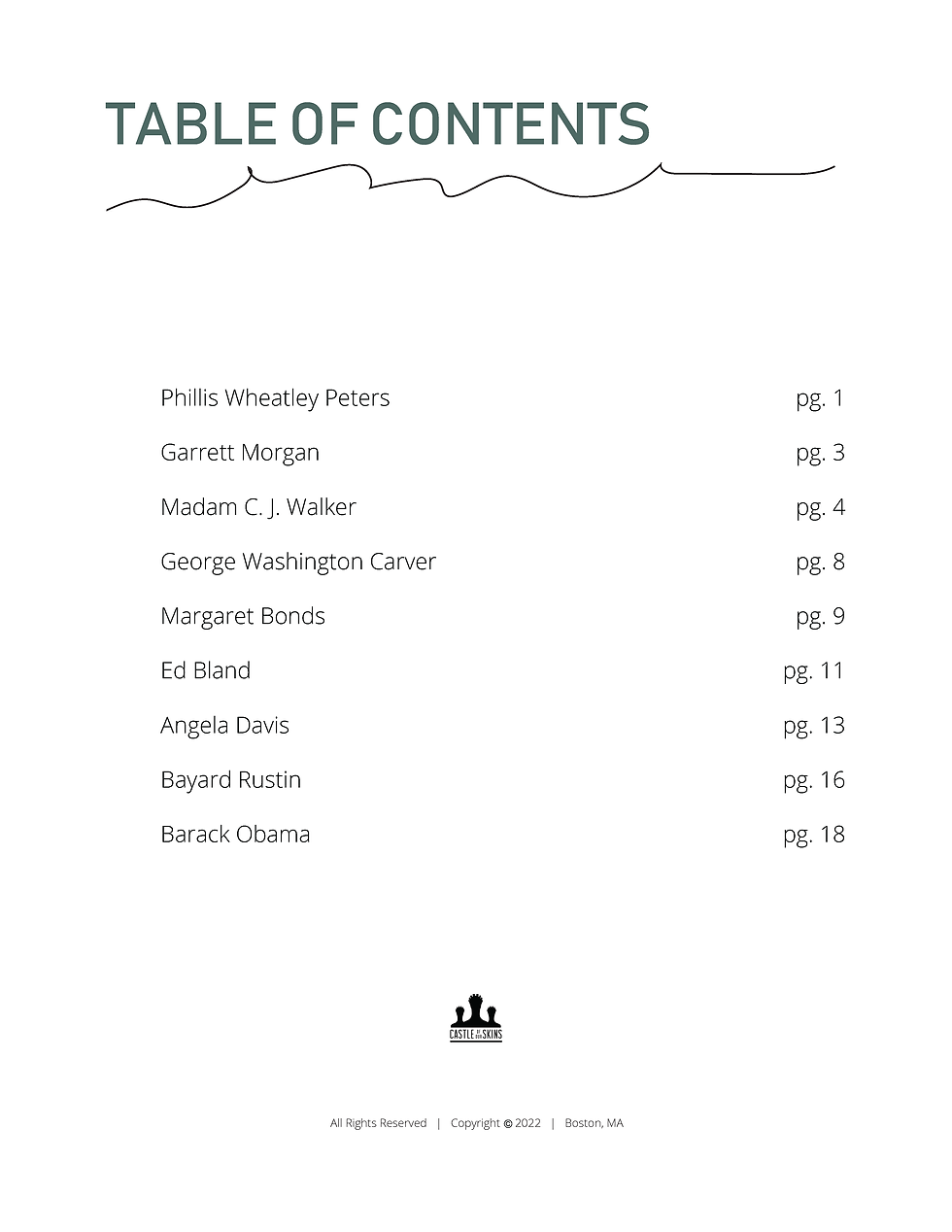 A Little History Score - Table of Contents