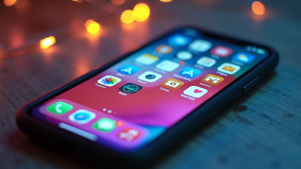 High-angle view of a colorful social media feed on a smartphone