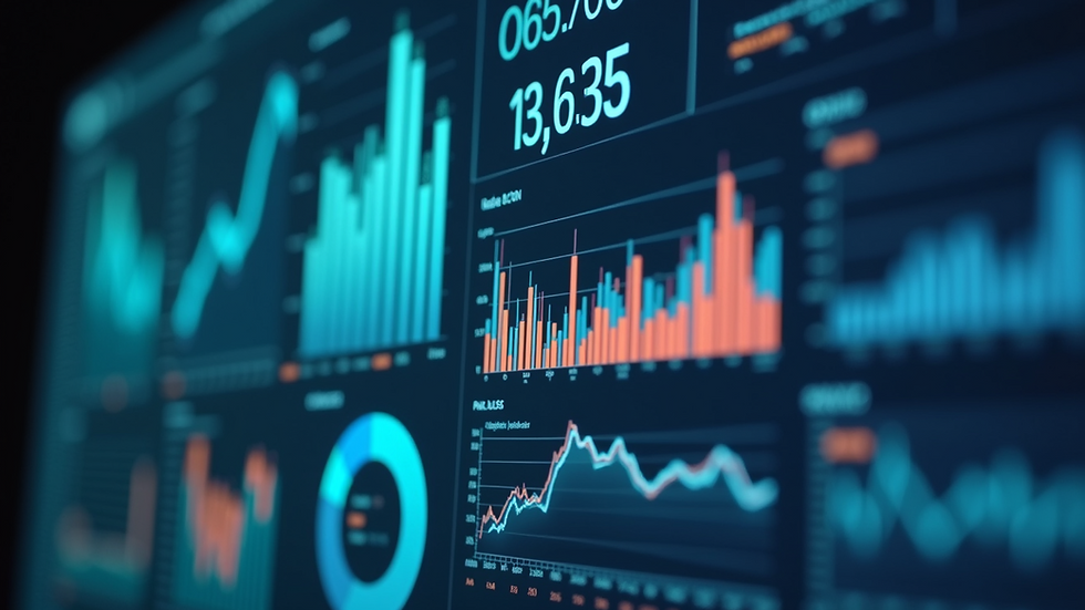 Eye-level view of data analytics dashboard with visual graphs