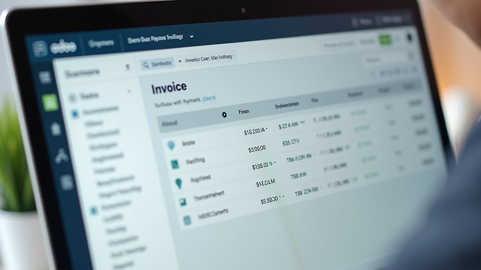 Close-up view of Odoo interface showcasing invoicing and payment tracking features