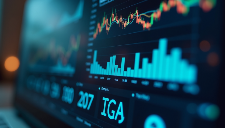 High angle view of a digital dashboard displaying key performance indicators