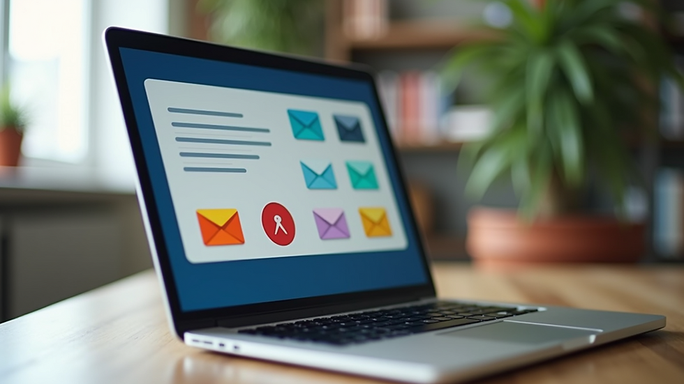 Eye-level view of a colorful email template displayed on a device.