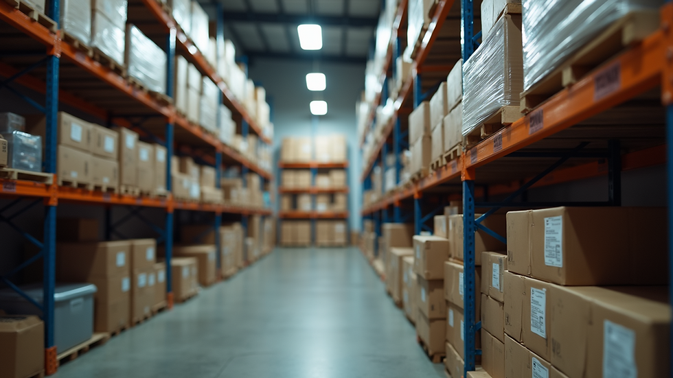 Close-up of a well-organized inventory storage room