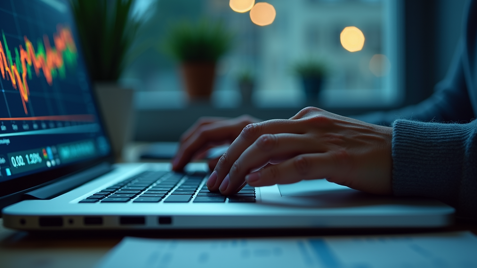 Close-up view of a person analyzing software performance data on a laptop