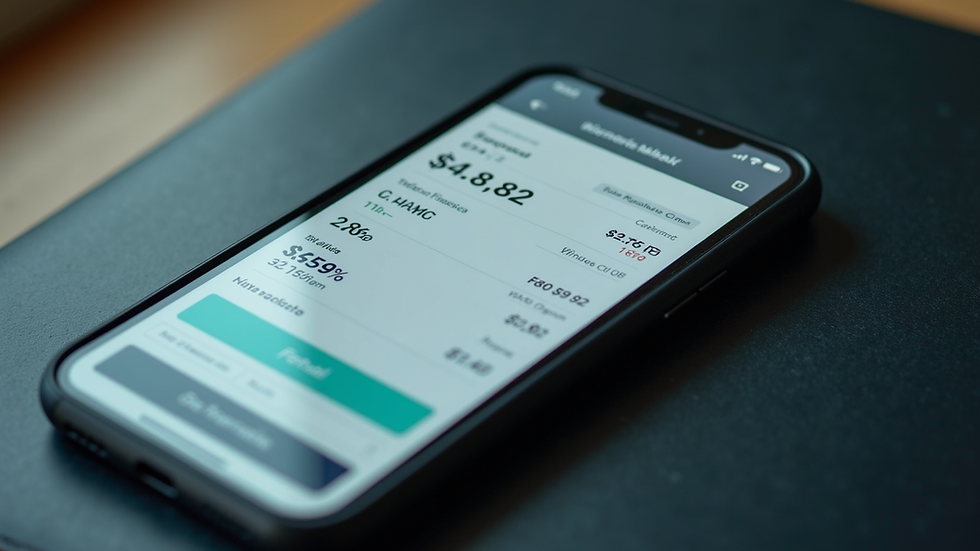 High angle view of a smartphone displaying a financial app