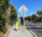 The bollard at this Borregas bridge entrance causes cyclists to swerve and knock it over.