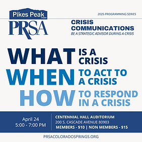 Graphic promoting the April Crisis Communications programming