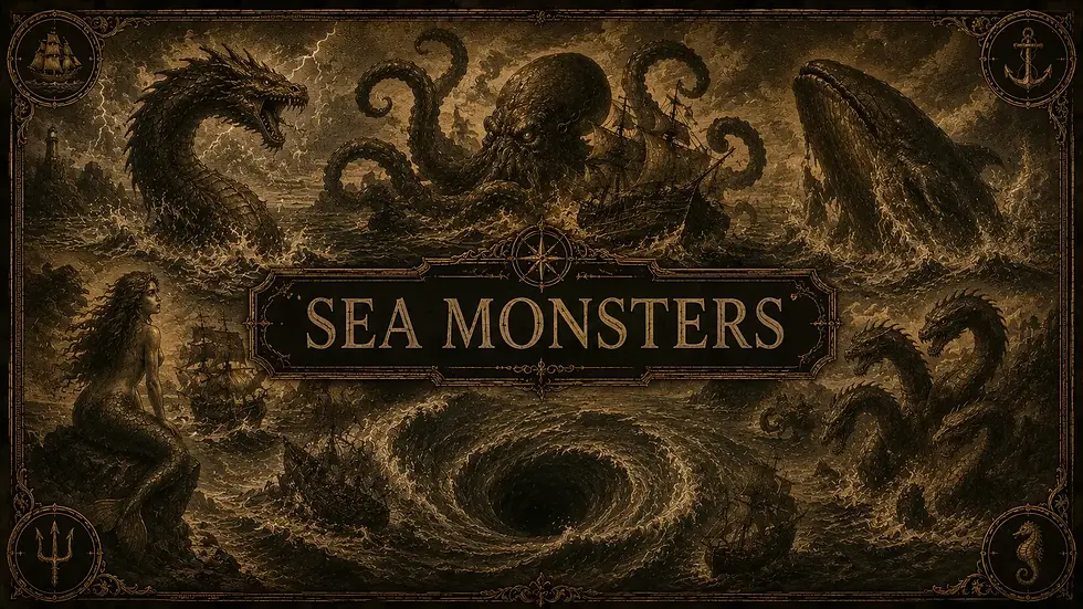 Sea monster mythical beasts, creatures of combination,