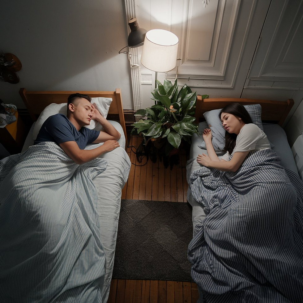 A couple sleeping separately. Sleep Divorce