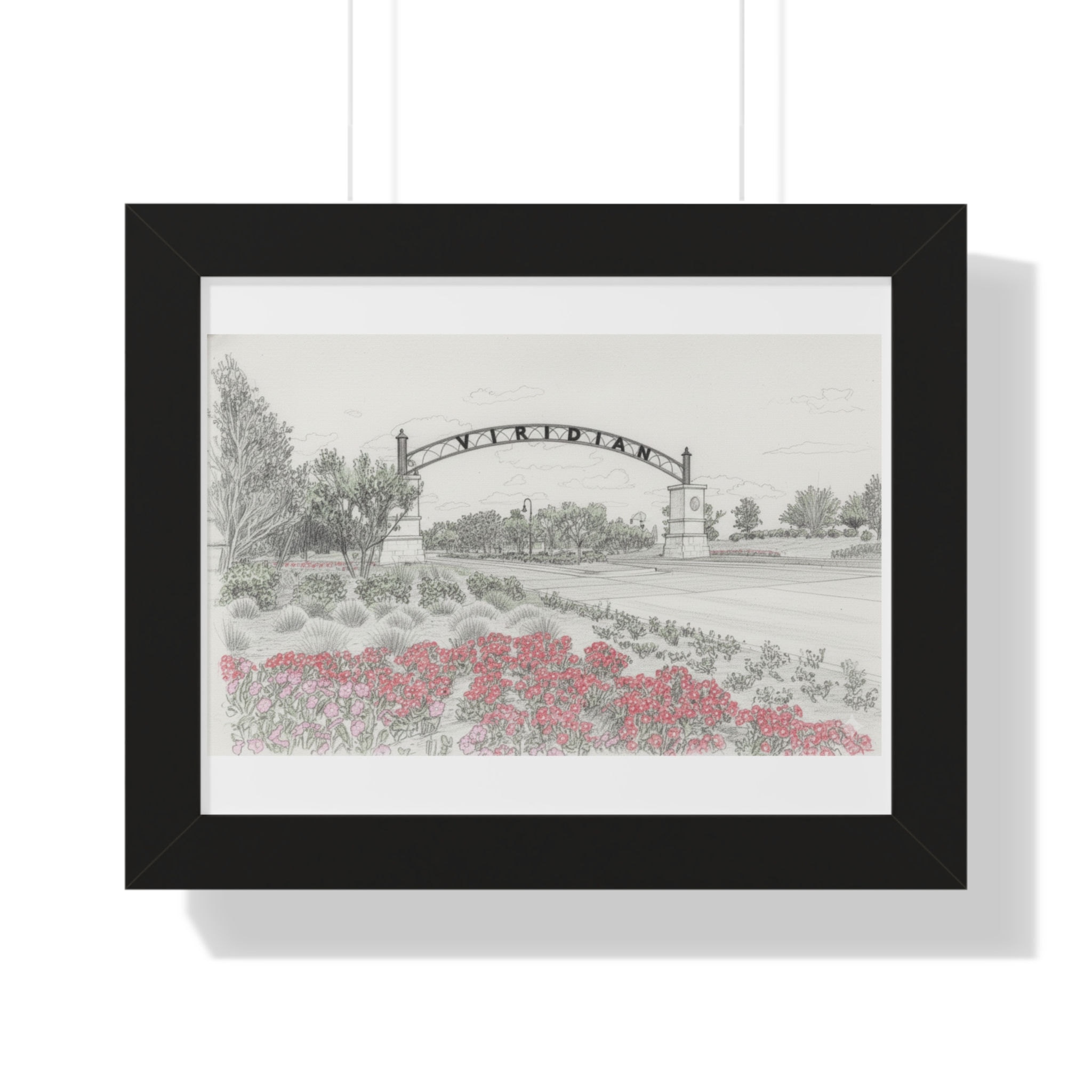 Hand-Drawn Viridian Entrance with Red Flowers