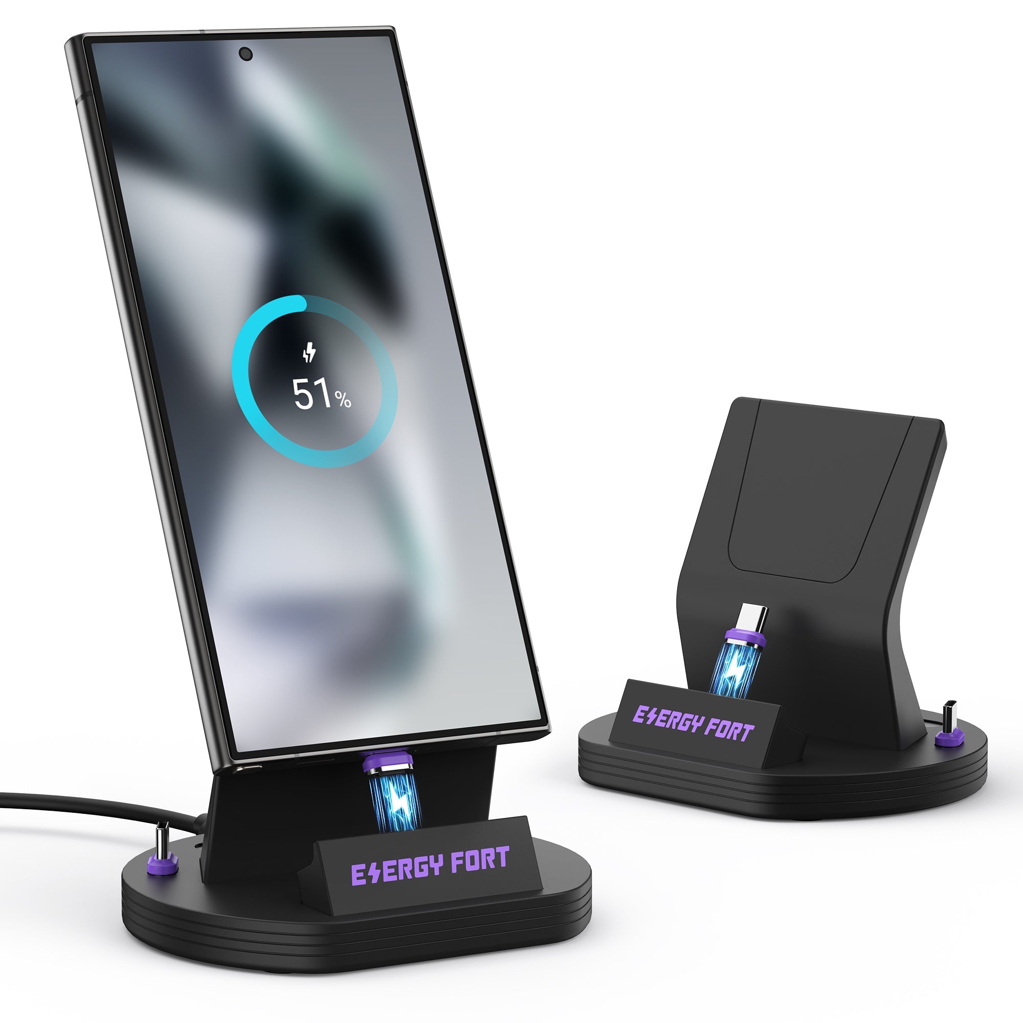 EnergyFort 磁吸有线充电线、充电底座与 90 度 USB-C 转接头对比