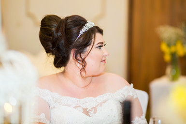 Bride listening to Speech at Stradey Park Hotel Llanelli, Carmarthenshire Wedding Photography