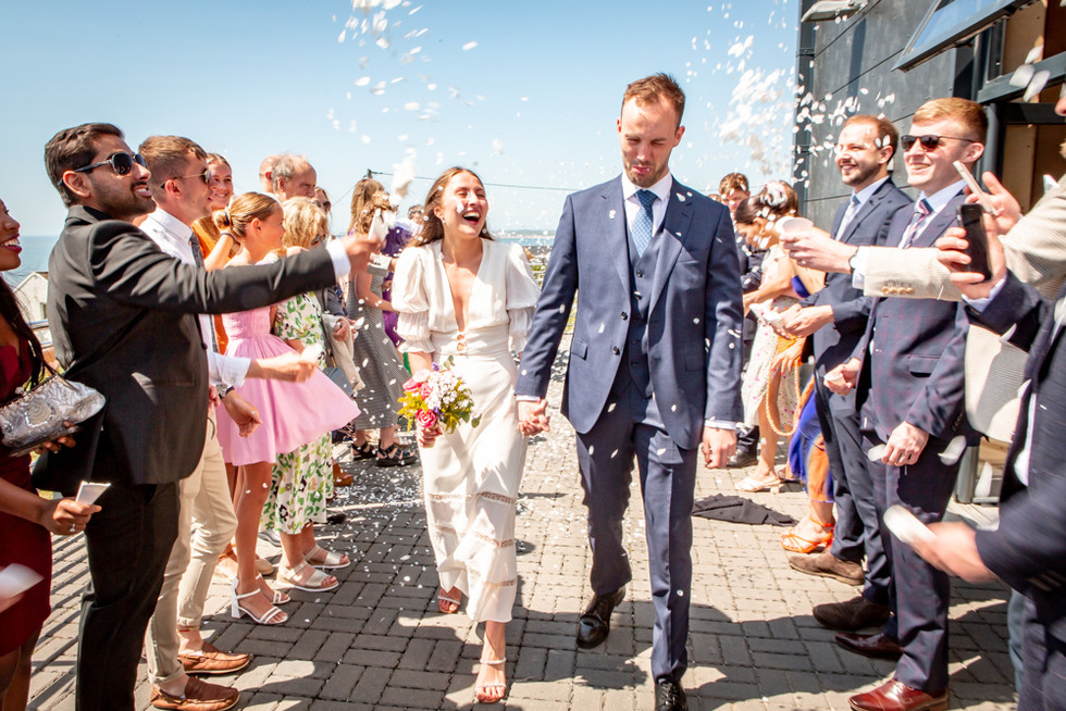 wedding confetti photography at ogmore by sea