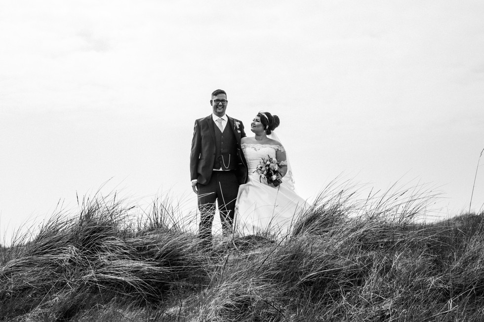 Black and White Wedding Photography of Bride and Groom at Burry Port, Llanelli, Carmarthenshire.