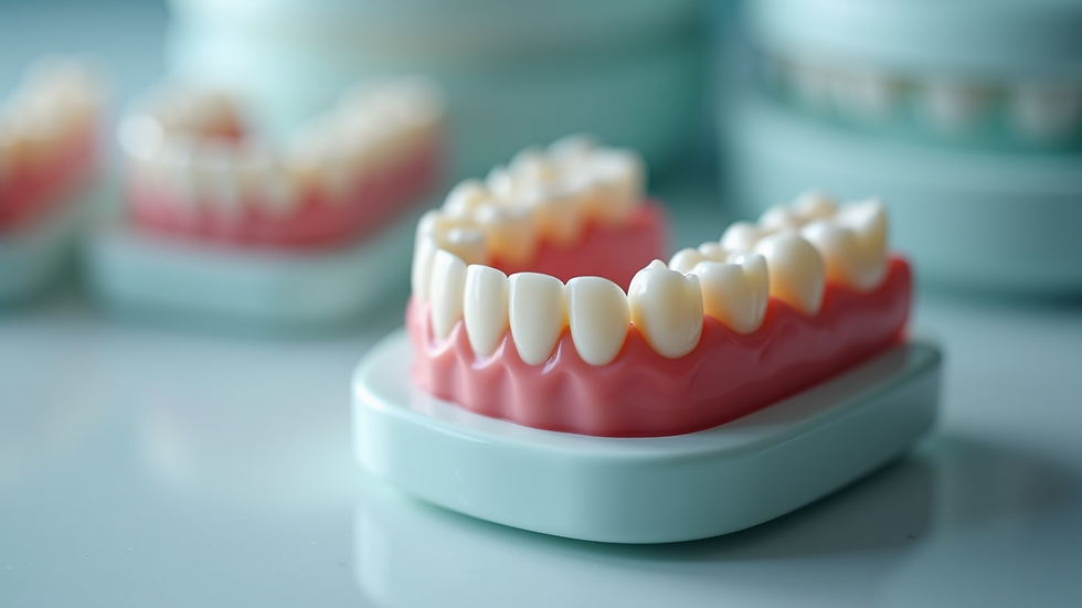Close-up view of customized dentures on a dental model