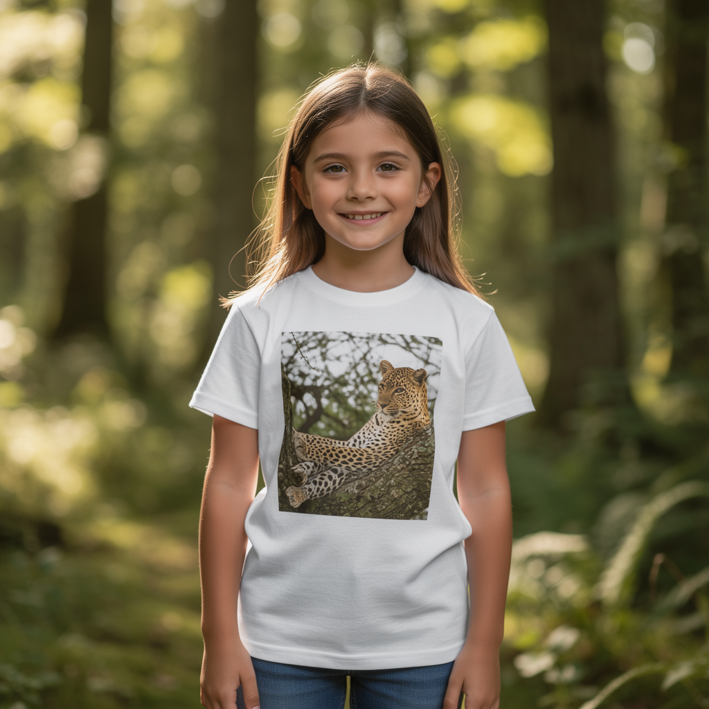 Leopard Lounge Youth Tee — Wild Cat Nature Photo T-Shirt