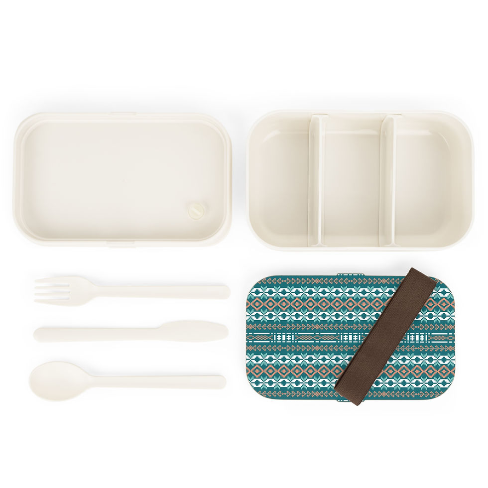 Thumbnail: Teal Aztec Bento Lunch Box – Patterned Portable Lunch Container