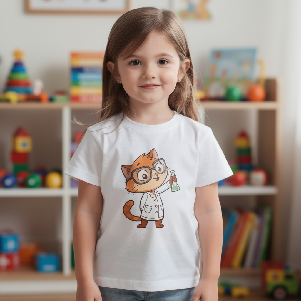 Toddler Tee — Cute Scientist Cat Graphic Shirt for Kids