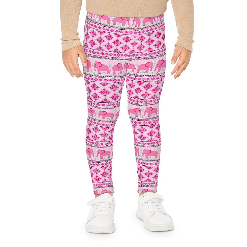 Thumbnail: Pink Elephant Pattern Kids Leggings — Cute Aztec Holiday AOP Tights for Girls