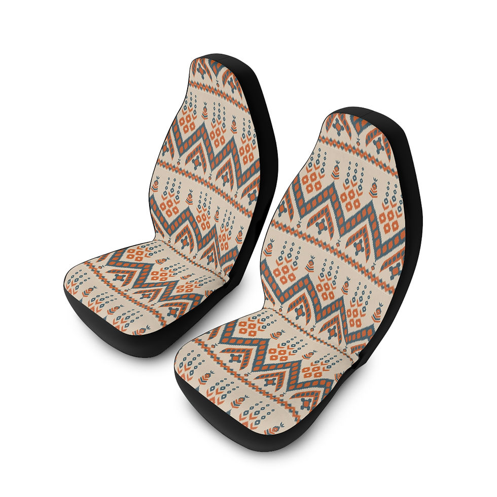 Thumbnail: Boho Tribal Pattern Car Seat Covers — Beige Orange Geometric Polyester