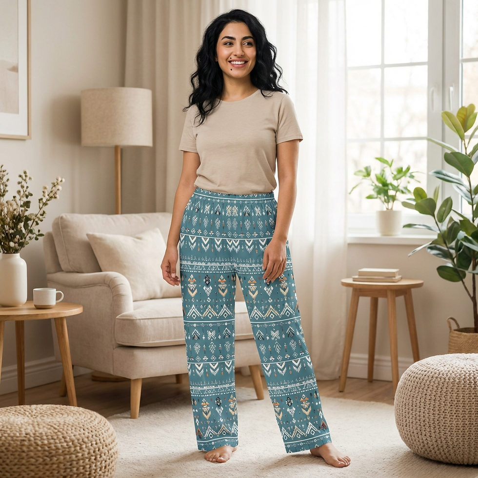 Thumbnail: Women's Pajama Pants — Teal Nordic Winter Pattern Lounge Pants