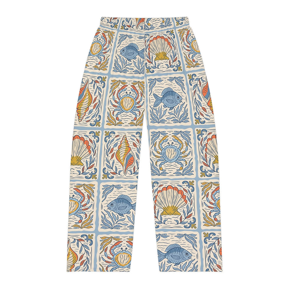 Thumbnail: Men's Pajama Pants — Vintage Seashell & Fish Tile Print Lounge Pants