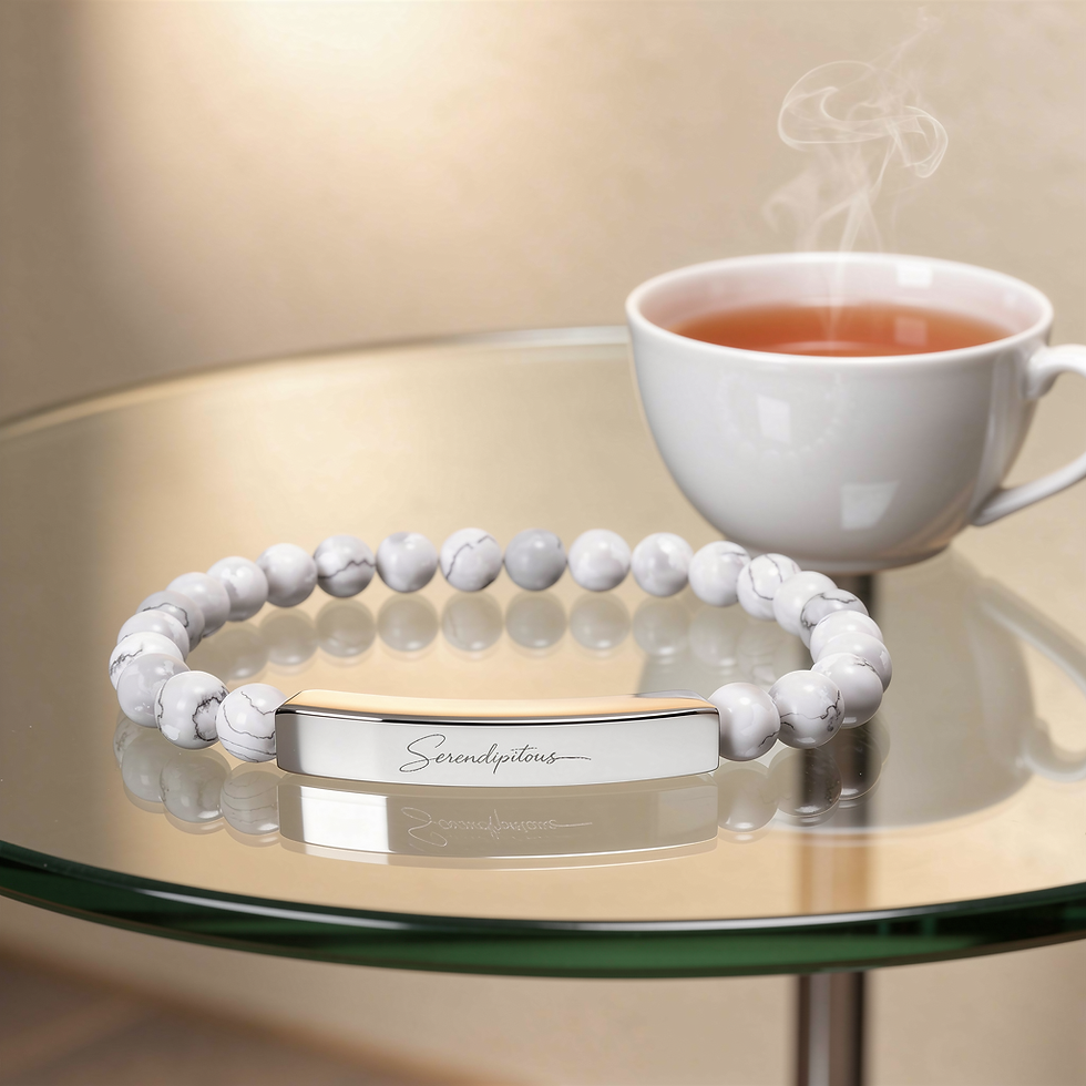 Thumbnail: Engravable Natural Stone Bead Bar Bracelet — Personalized Stretch Bracelet