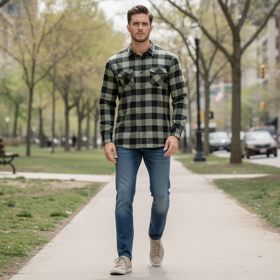 Thumbnail: Olive & Black Buffalo Plaid Flannel Shirt