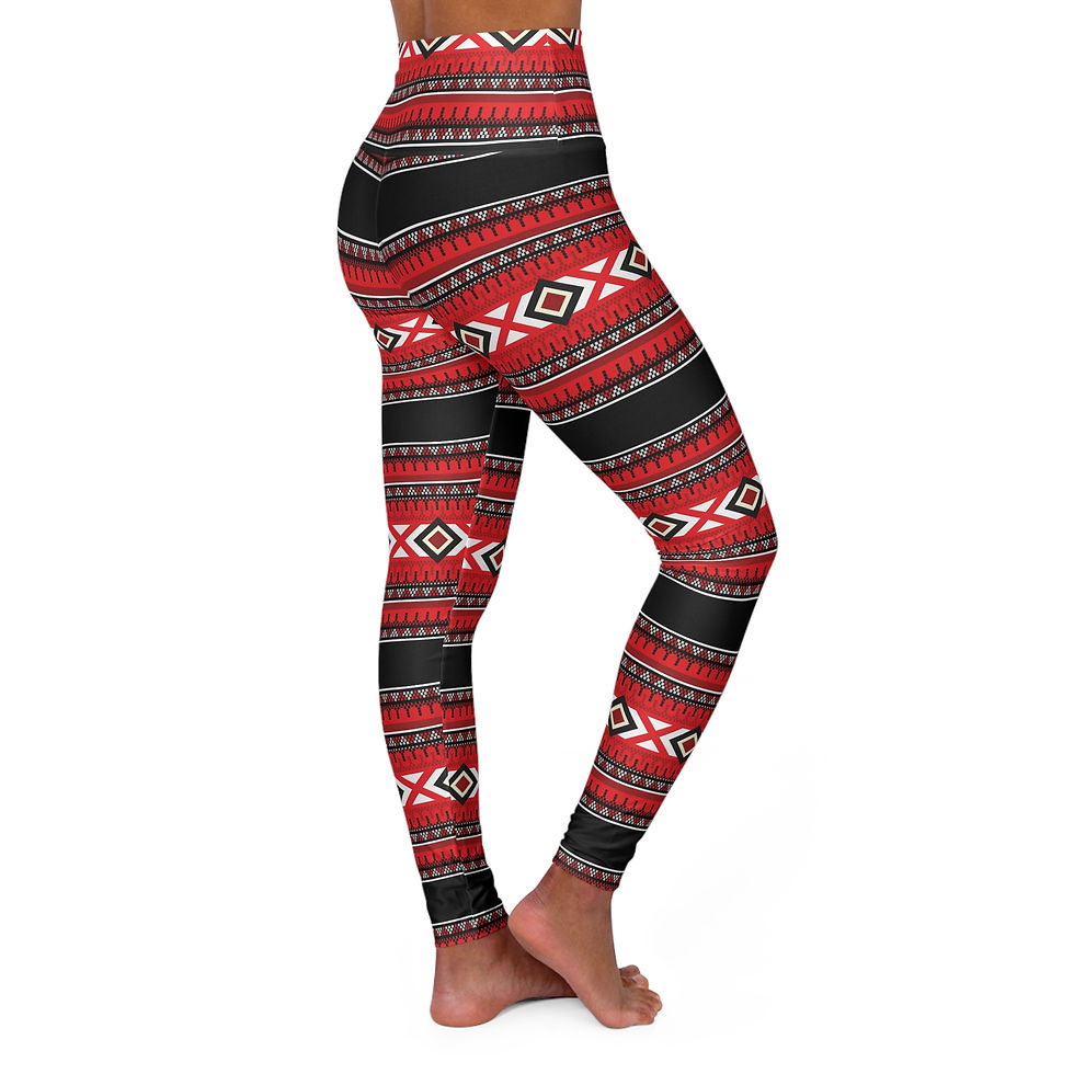 Thumbnail: Red Aztec High-Waisted Yoga Leggings - Tribal Pattern Activewear