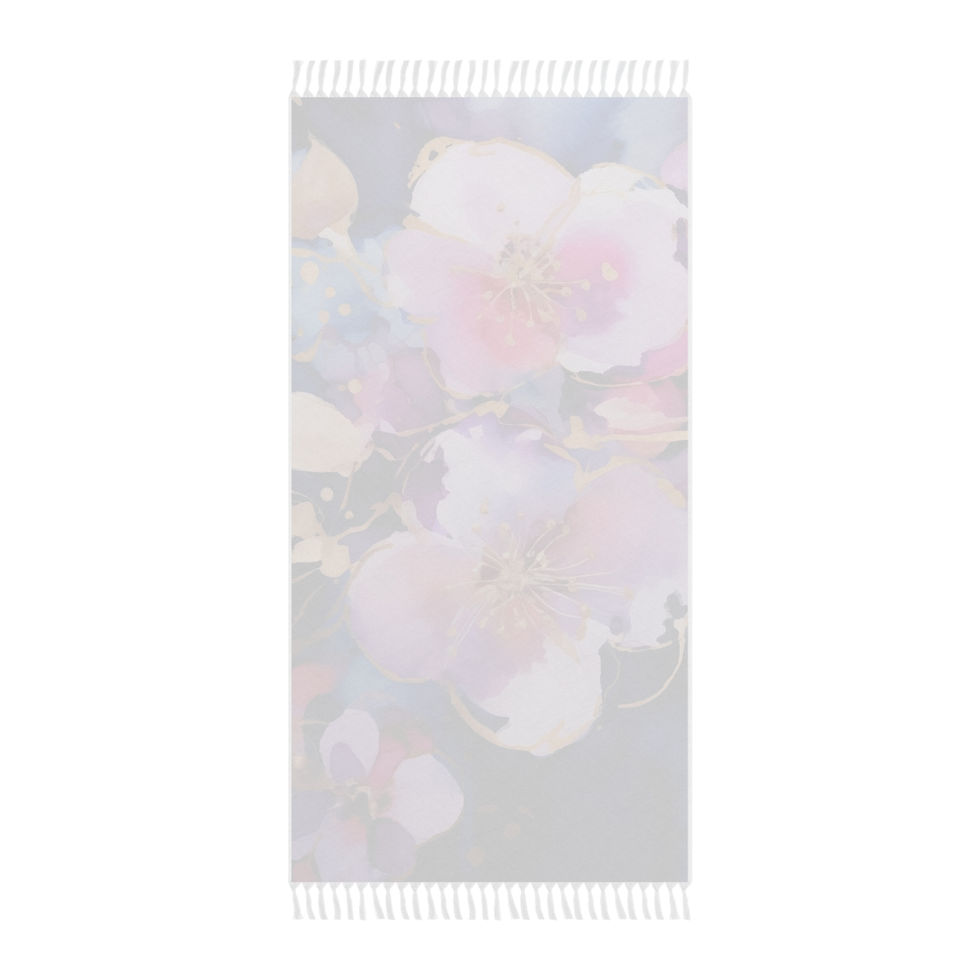 Thumbnail: Floral Boho Beach Towel — Watercolor Pink & Purple Blossom Fringe Towel