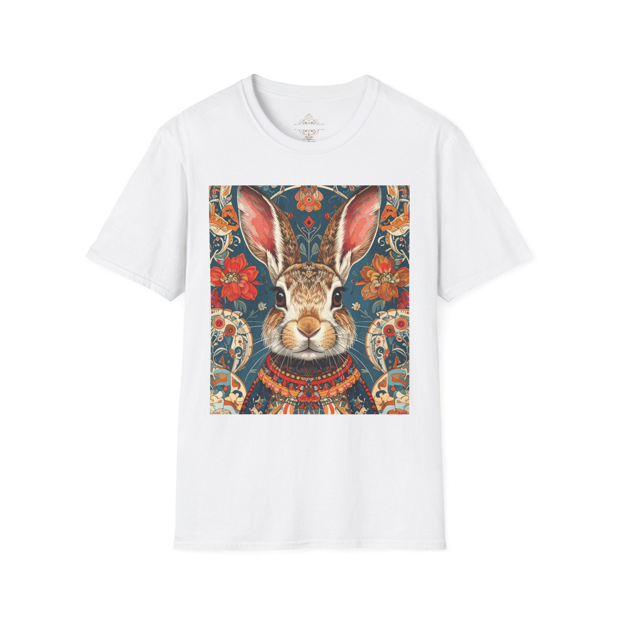 Rabbit Portrait T-Shirt — Vintage Floral Hare Art Tee