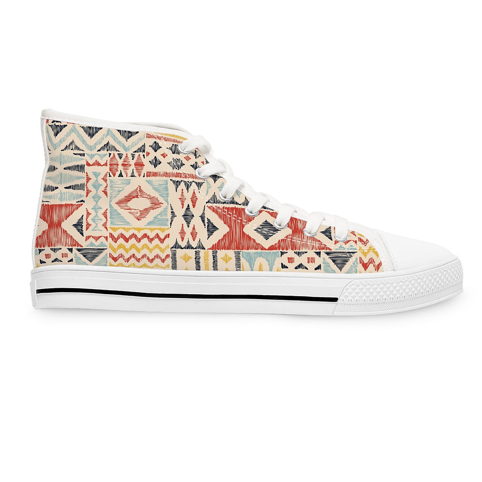 Thumbnail: Boho Aztec High-Top Sneakers — Women's Tribal Pattern Canvas Shoes