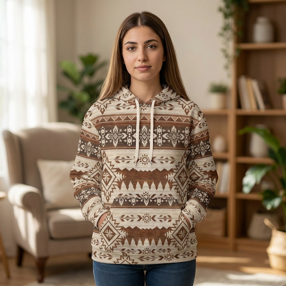 Thumbnail: Women's Aztec Pattern Hoodie — Brown Southwestern Pullover
