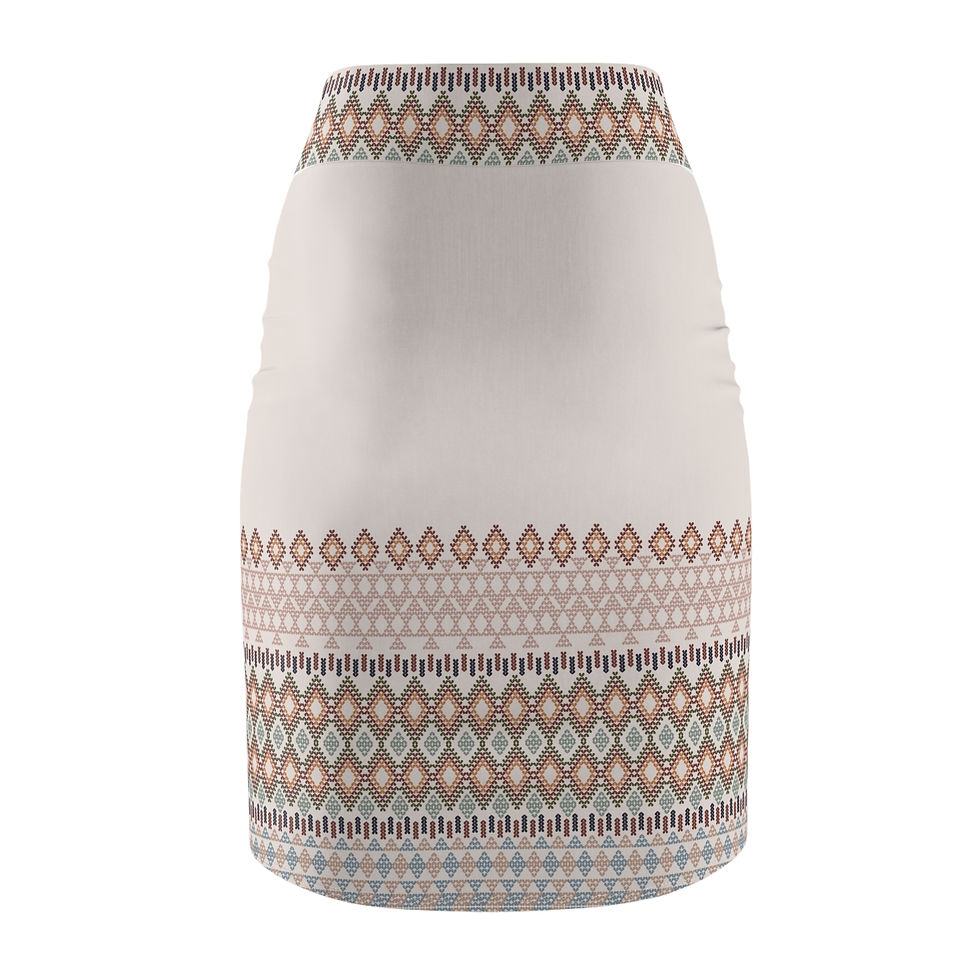 Thumbnail: Aztec Stripe Pencil Skirt — Boho Neutral Tribal Print