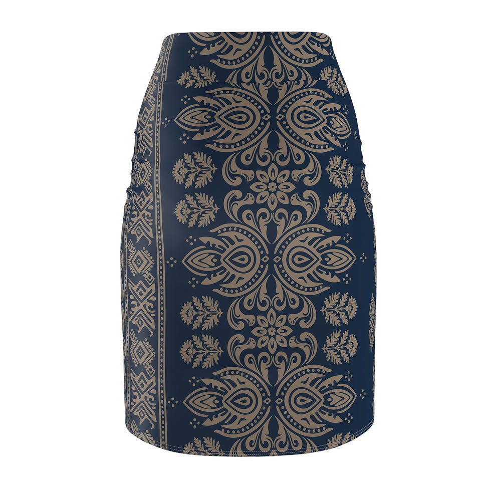 Thumbnail: Navy Paisley Lace Pencil Skirt — Elegant Floral Boho Print