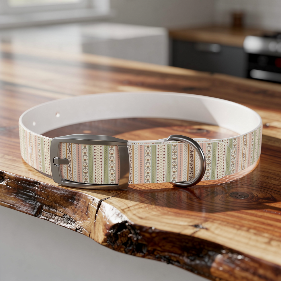 Thumbnail: Pastel Striped Dog Collar — Floral Vintage Pattern for Small & Medium Dogs