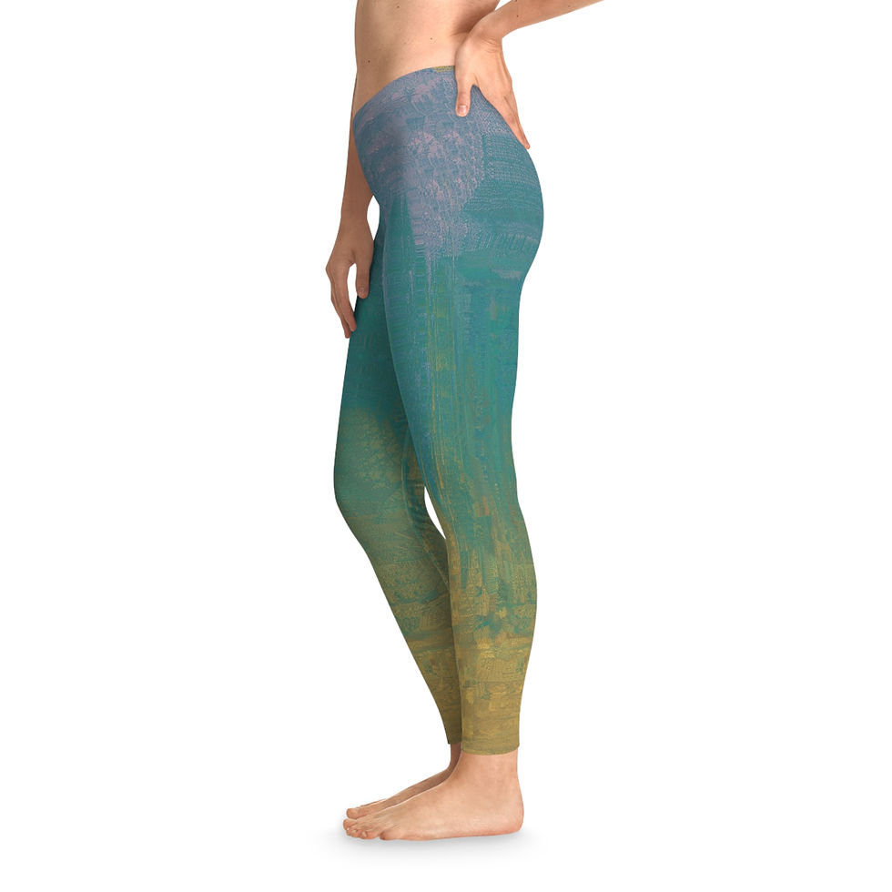 Thumbnail: Aurora Ombre Leggings — Teal to Gold Abstract Print