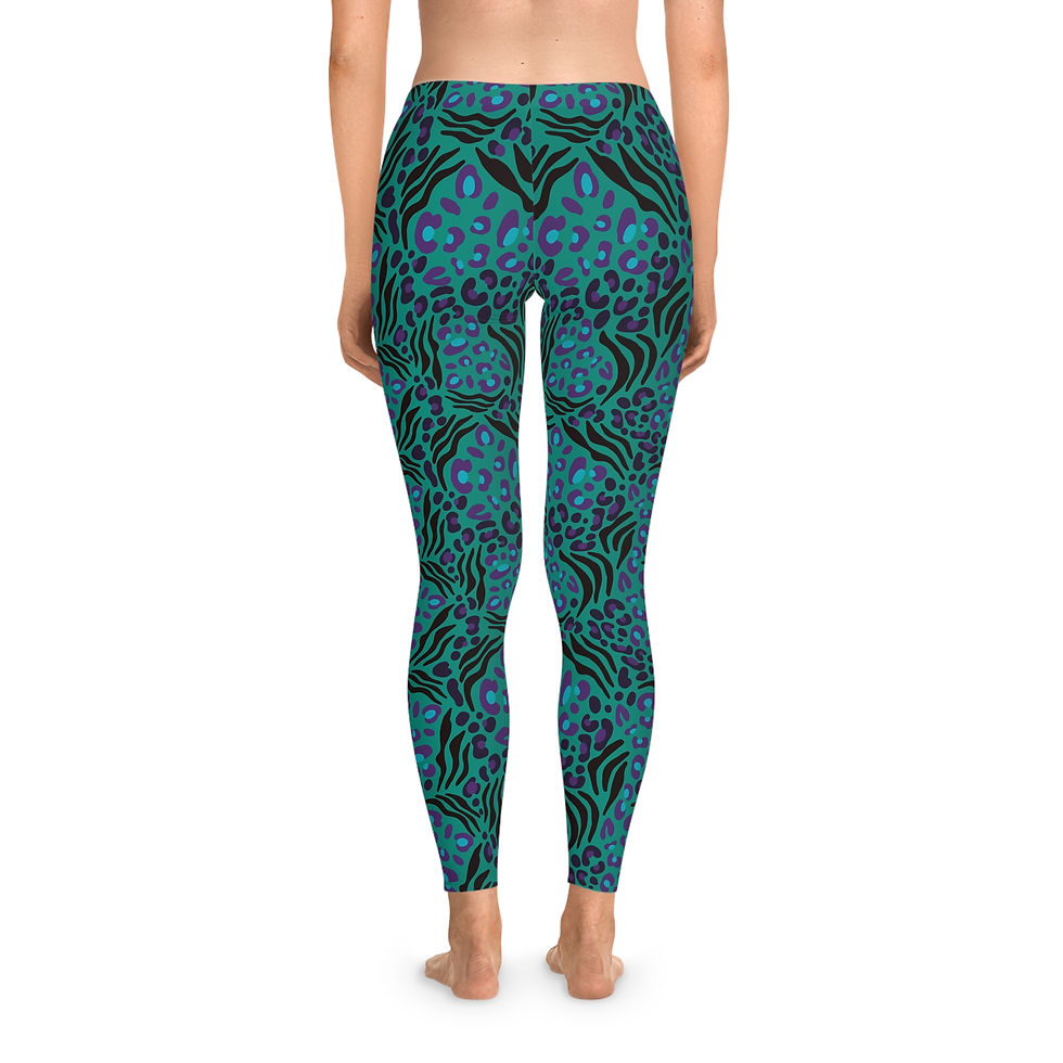 Thumbnail: Teal & Purple Animal Print Leggings — Bold Leopard Zebra Pattern AOP