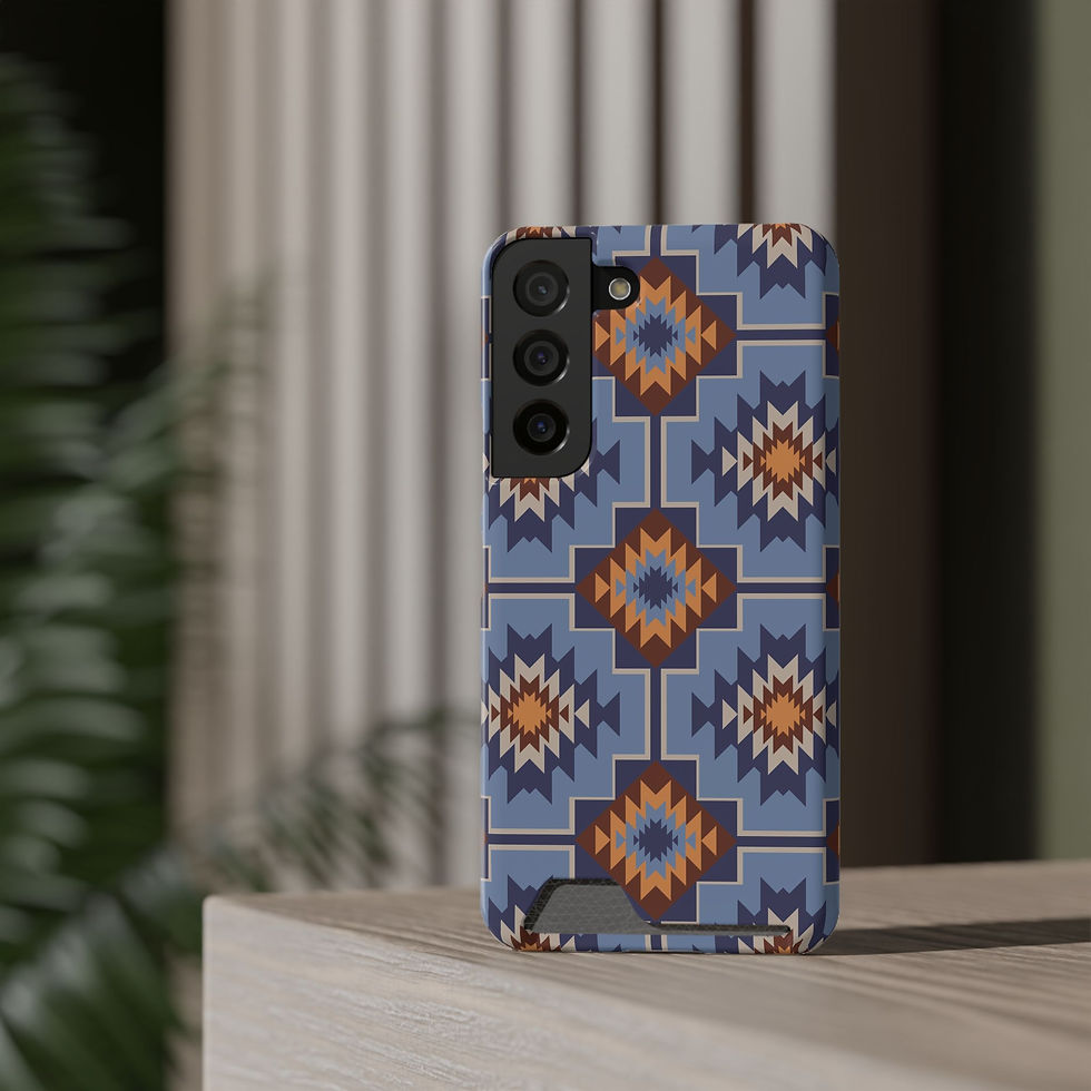 Thumbnail: Southwestern Geometric Phone Case with Card Holder — Blue Aztec Wallet Case
