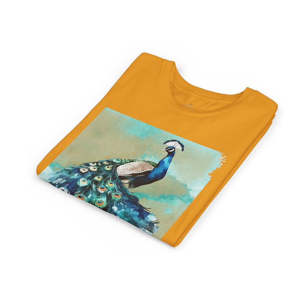 Thumbnail: Youth Peacock Watercolor Tee — Artistic Blue Peacock Kids T‑Shirt