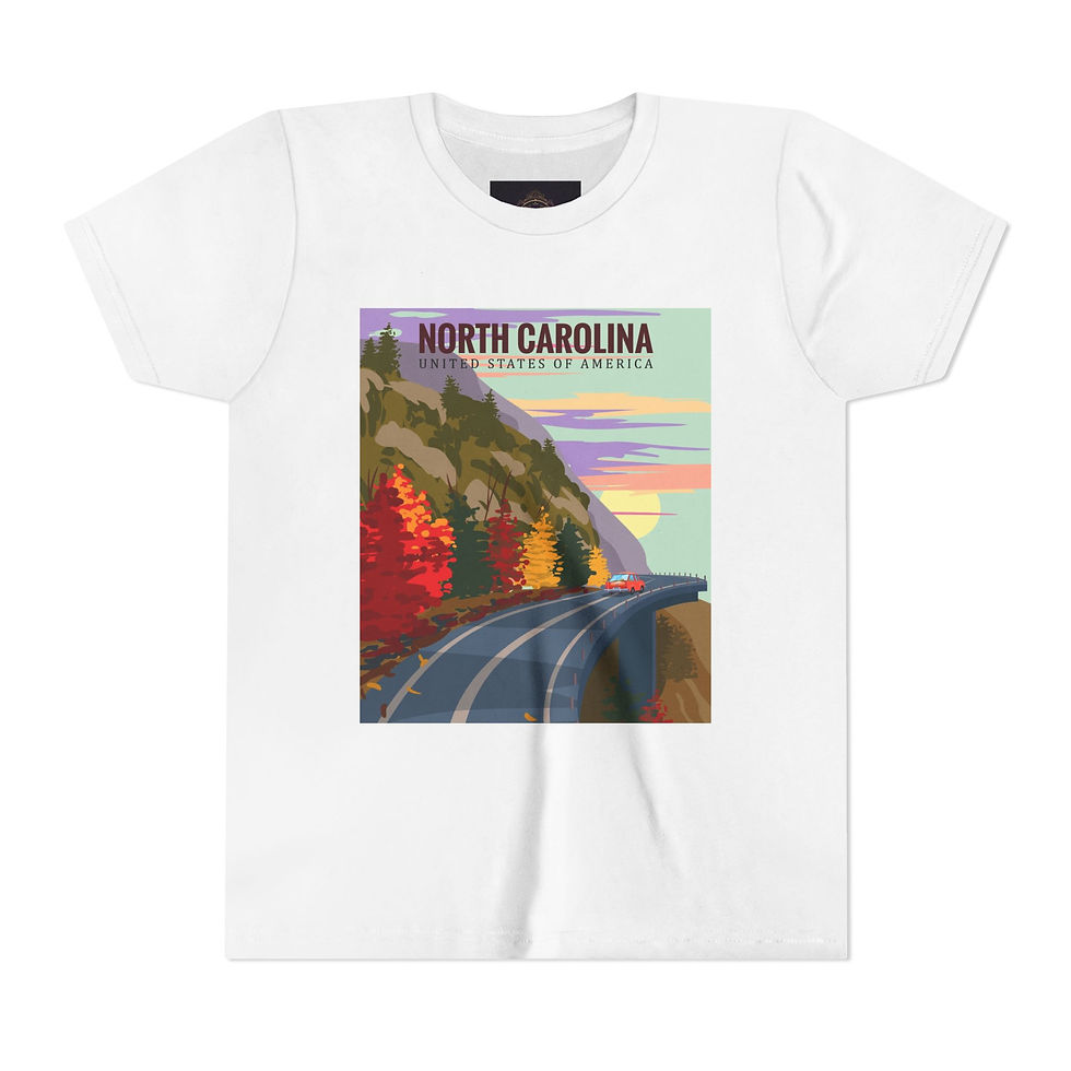 Thumbnail: North Carolina Youth Tee - Scenic Coastal Road Vintage Travel Poster Design