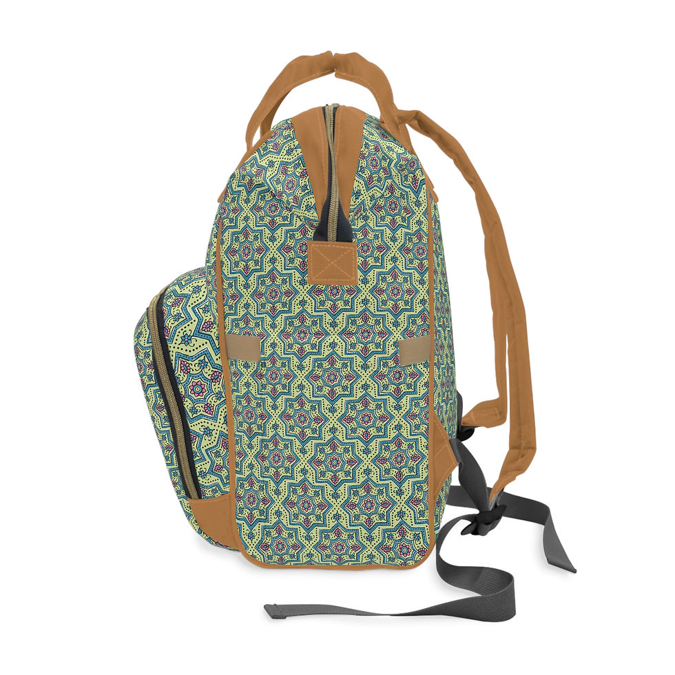 Thumbnail: Boho Mosaic Multifunctional Diaper Backpack — Stylish Organizer for Moms & Dads